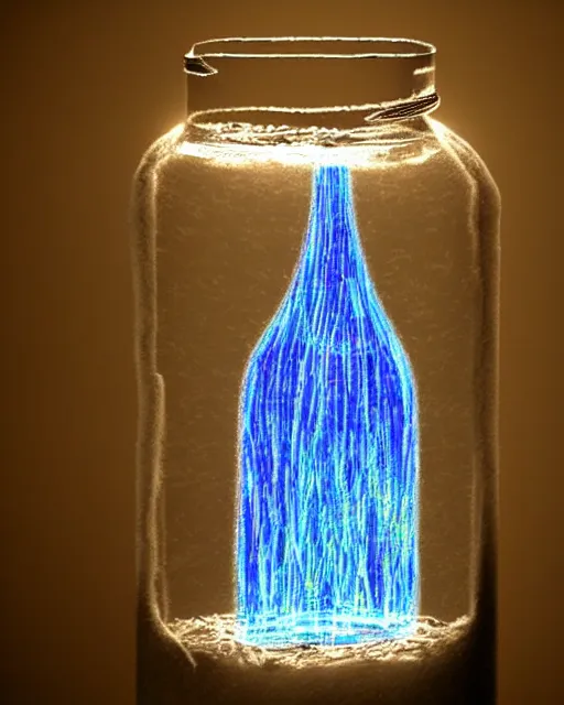 Prompt: a lighting storm inside a glass bottle, 3 d art