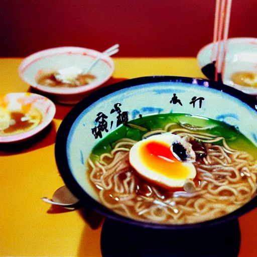 Image similar to A bowl of ramen cooked by Tadanori Yokoo, 35mm film