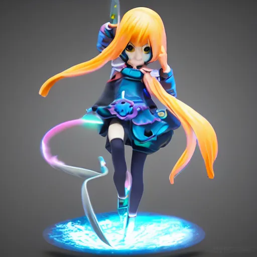 Prompt: artstation pvc figure of a cute girl who wields the powers of the elements, water spell, chromatic aberration, refraction