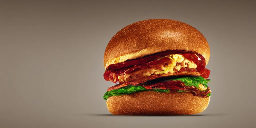 Image similar to a murano hamburger hybrid, digital art, dramatic product lighting