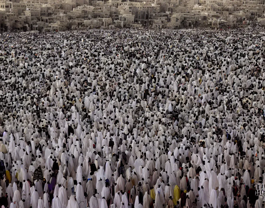 Prompt: thanos among pilgrim in mecca hajj season, photo real, Eastman EXR 50D 5245/7245