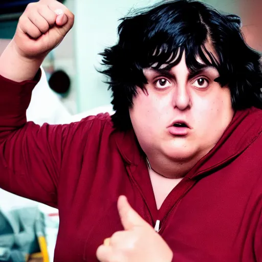 Image similar to andy milonakis in fist of the north star, 4 k