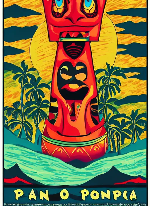 tiki pop poster, live pono, south pacific, by alton | Stable Diffusion ...