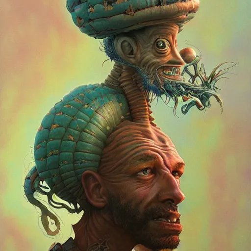 Image similar to fungus mohawk projector portrait by gaston bussierre and charles vess and james jean and erik jones and rhads, inspired by rick and morty, epic, funny, huge scale, beautiful fine face features, intricate high details, sharp, ultradetailed