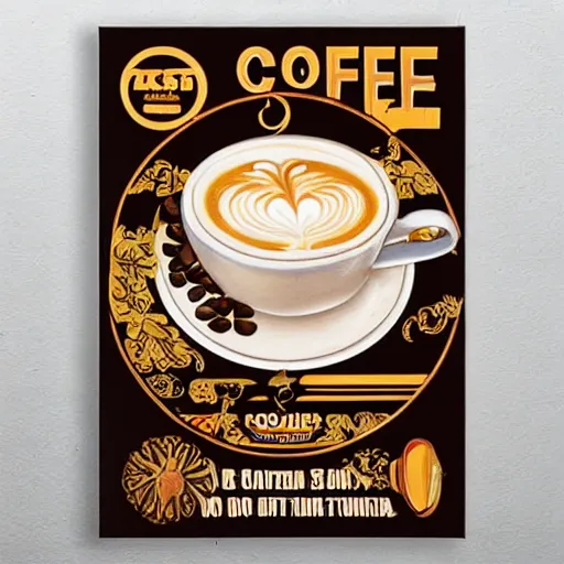 Prompt: art Nouveau style poster advertisement for coffee, beautiful, HD