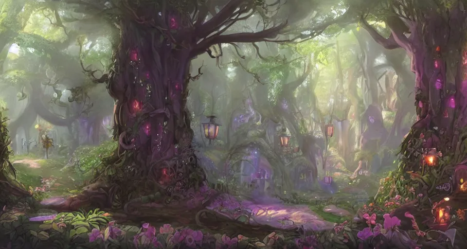 Prompt: Enchanted and magic forest, by Disney Concept Artists