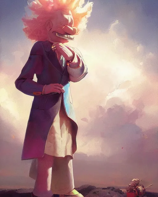 Image similar to krusty the clown in a spaceship pilot dress, portrait, illustration, rim light, top light, perfectly shaded, spring time, slight overcast lighting, soft painting, art by krenz cushart and wenjun lin