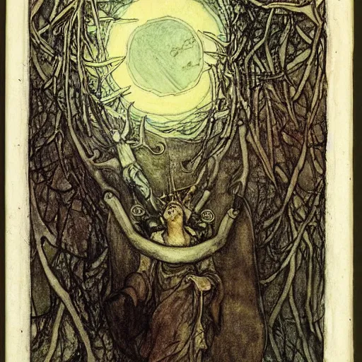 Image similar to Surely some revelation is at hand, surely the Second Coming is at hand, painted by Arthur Rackham