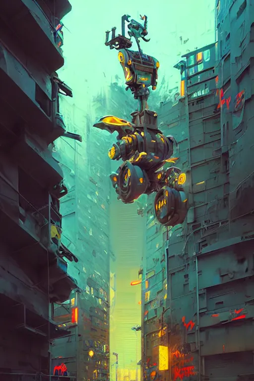 Image similar to matte painting of warped extreme 3 d calligraphy robot graffiti tag mural maximalism by atey ghailan, by greg rutkowski, by greg tocchini, by james gilliard, by joe fenton, yellow, brown, black and cyan color scheme, octane render