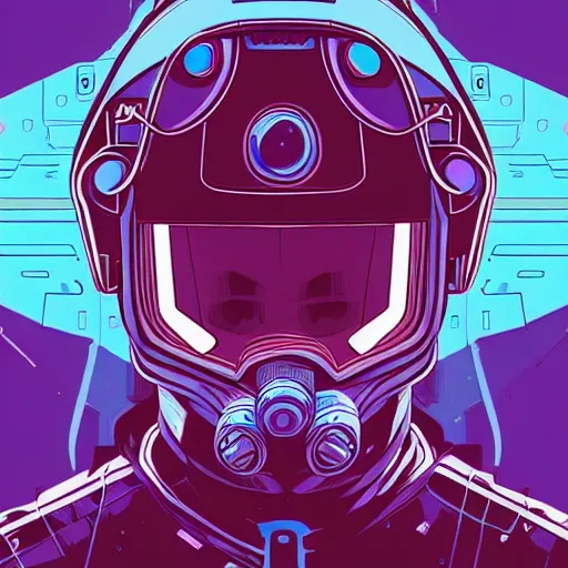 Image similar to “in the style of josan Gonzalez and jinx88 a young and suave cyberpunk teenager wearing a futuristic helmet, eyes still visible, highly detailed, y2k”