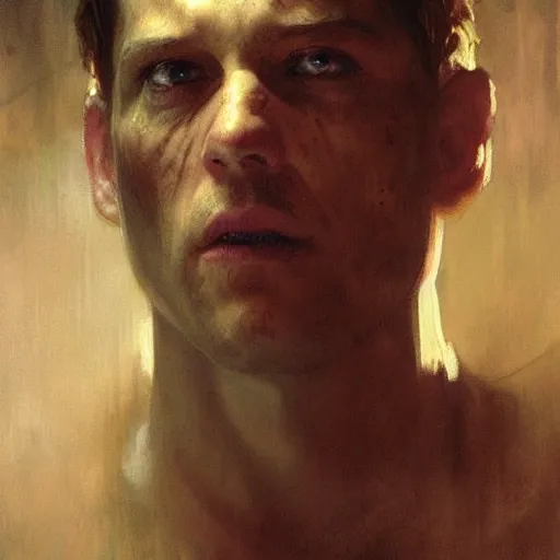 Image similar to hyperrealist portrait of james sunderland from silent hill 2 by jeremy mann and alphonse mucha, fantasy art, photo realistic, dynamic lighting, artstation, poster, volumetric lighting, very detailed faces, award winning