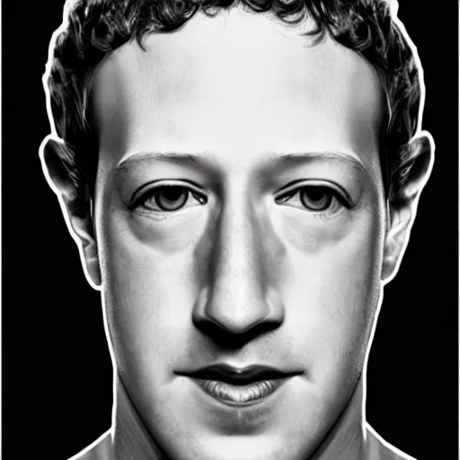 Prompt: mark zuckerberg depicting a half robot half human face
