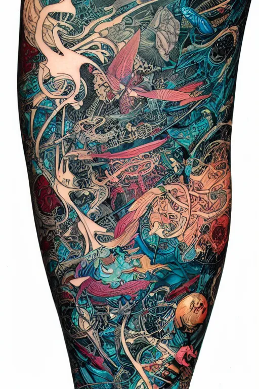 Image similar to tattoo arm sleeves by kilian eng and victo ngai and james jean