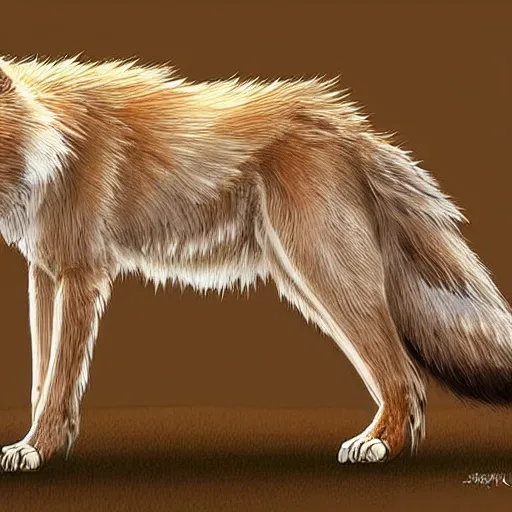 Prompt: professional stylized full - body digital art of a side profile of a cream tibetan wolf, tan and brown accents, fluffy, falling leaves, hd, 8 k, highly detailed, high quality, cute