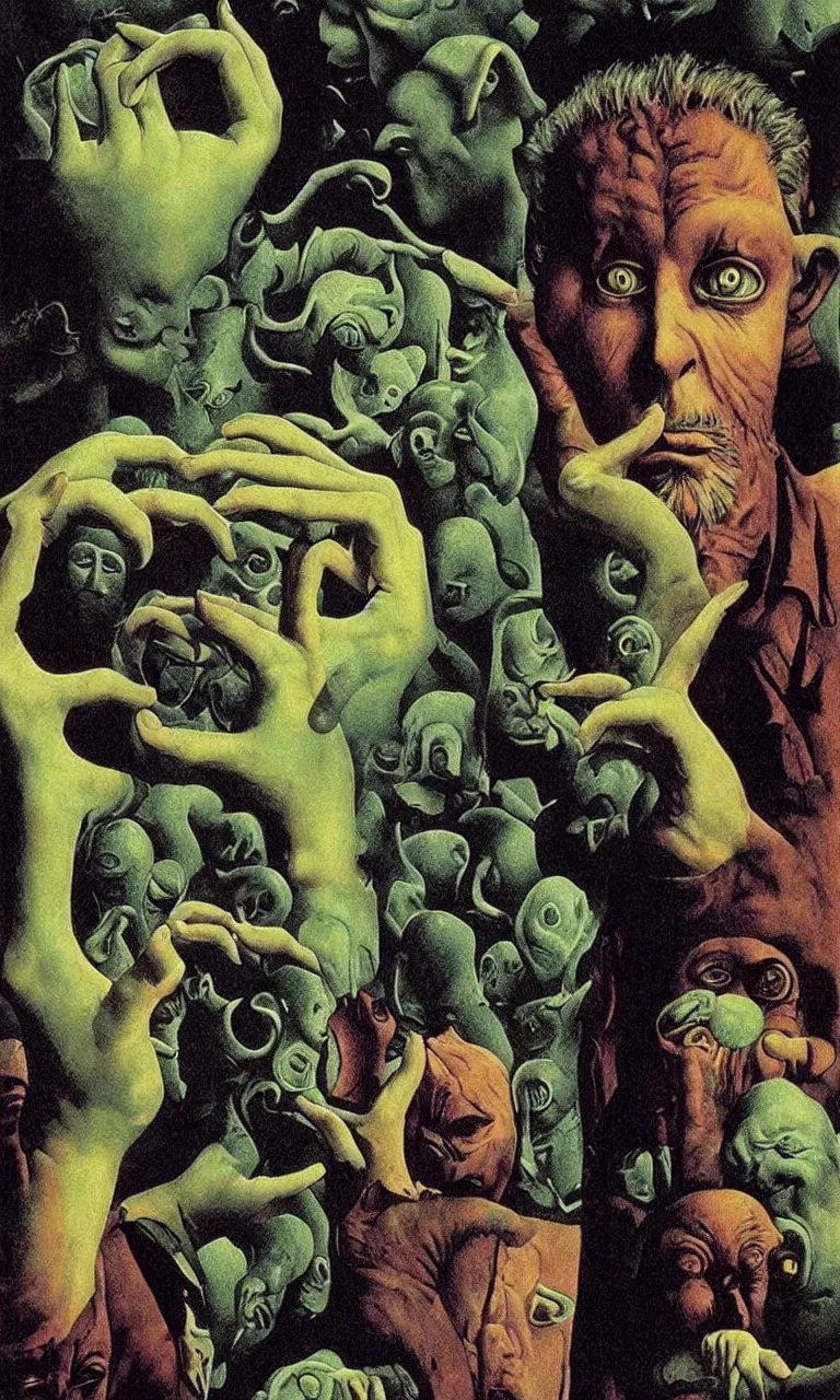 Prompt: still from pan ’ s labyrinth by richard corben by rene magritte