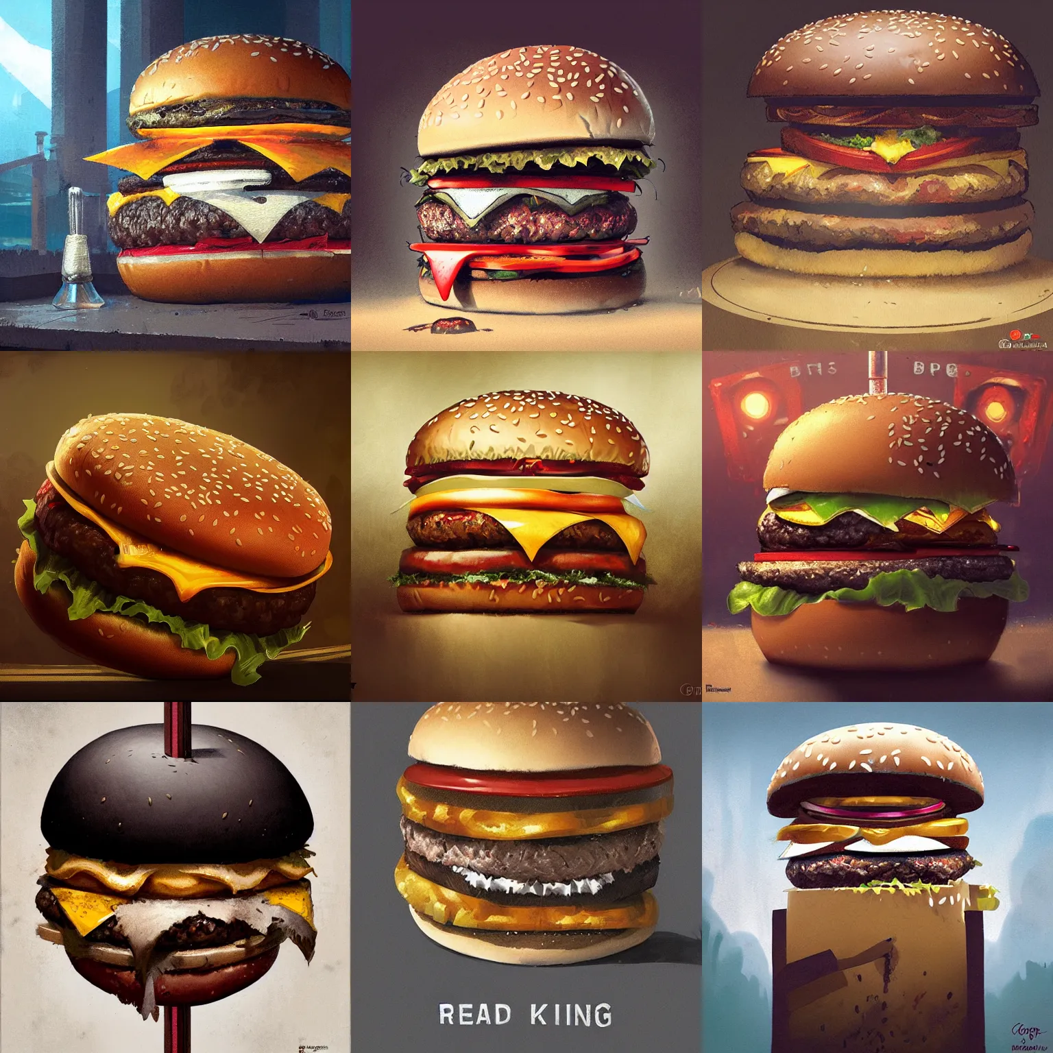 Prompt: illustration of the real burger king, king burger by greg rutkowski