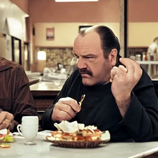 Prompt: tony soprano and walter white eating at a diner together, photorealistic, alone in the diner, having a good time, hyperrealistic, 8 k, ultra hd