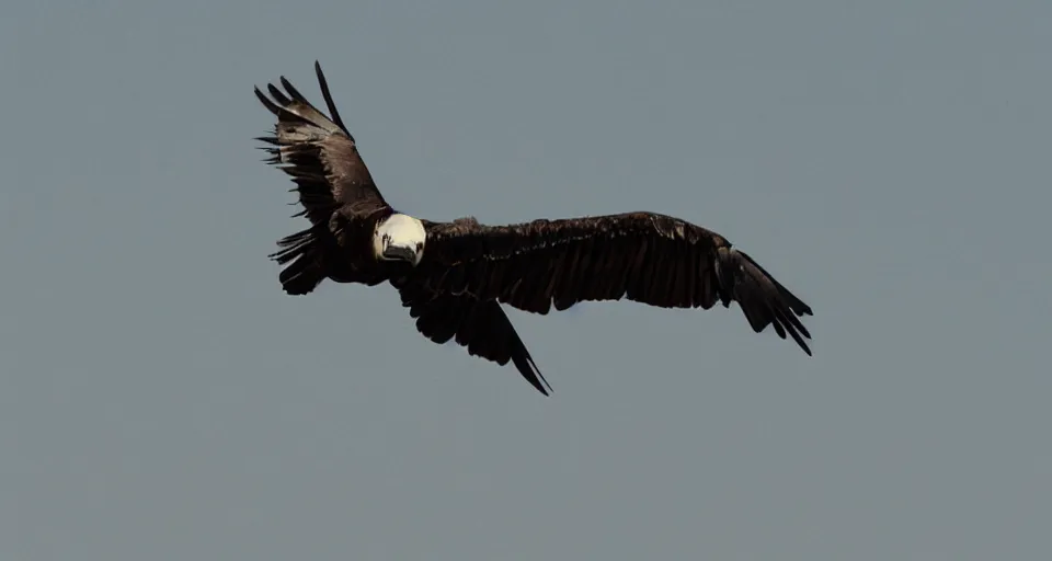 Prompt: a vulture flying over an empty desert