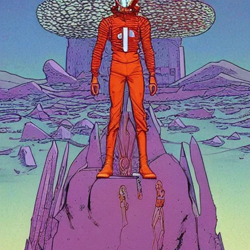 Prompt: techno - spirit utopian gallant knight, future perfect, award winning art by moebius