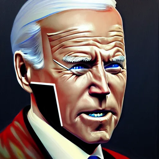 Image similar to cyborg joe biden, trending on artstation, detailed art, oil painting, science fiction