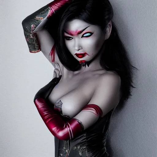 Image similar to asian vampire woman, photograph by peter kemp