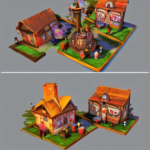 Image similar to a stylized 3D town in the style of AAA Game Art Studio and Maria Puchkova on Artstation, 4k,