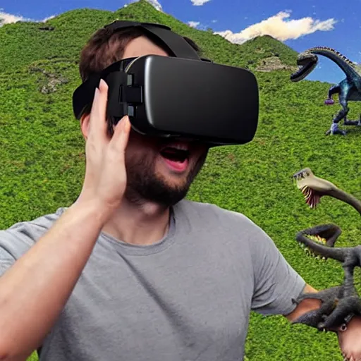 Image similar to A dinosaur playing VR