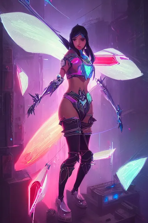 Image similar to irelia from league of legends, cyberpunk futuristic neon. flying blades in air, decorated with traditional japanese ornaments by ismail inceoglu dragan bibin hans thoma greg rutkowski alexandros pyromallis nekro rene maritte illustrated, perfect face, fine details, realistic shaded, fine - face, pretty face, masterpiece