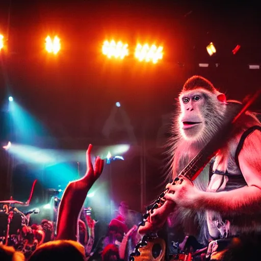 Image similar to monkey shredding electric guitar at metal concert