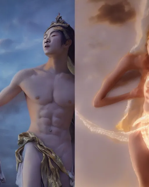 Prompt: justin sun as a god aphrodite, weta hyperrealism cinematic lighting and composition