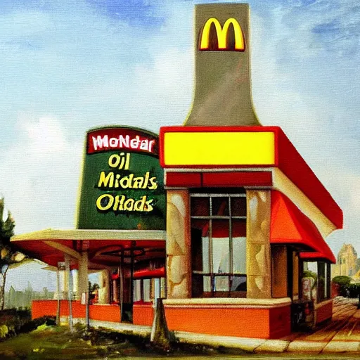 Image similar to oil painting of 1 5 th century mcdonalds restaurant