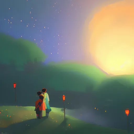 Image similar to dreamy night, painterly art inspired by atey ghailan and adam elsheimer