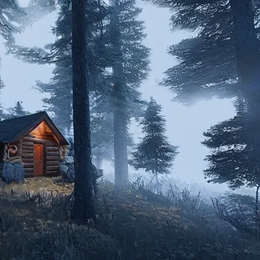 Image similar to a cabin in the woods unreal engine
