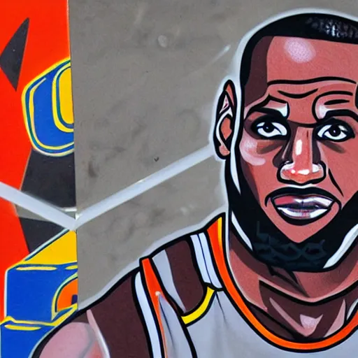 Prompt: a detailed graffiti of lebron james