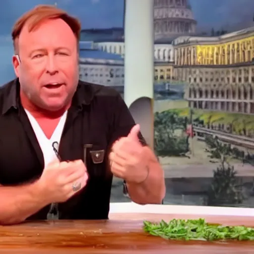 Image similar to alex jones drenched on pasta sauce,