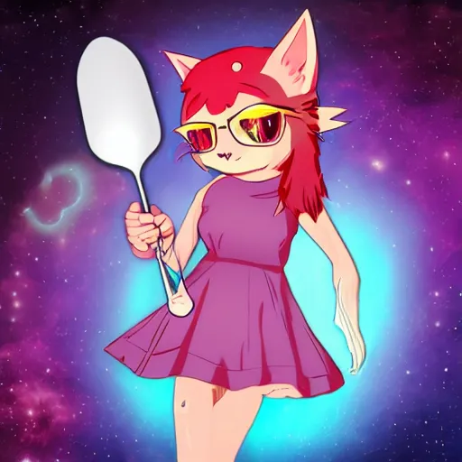 Image similar to the vtuber spork of love, a space cat who sings