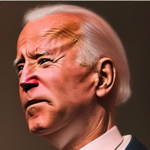Prompt: dark setting, night time, I look at my window at night to see Joe Biden with red eyes creepily staring through my window