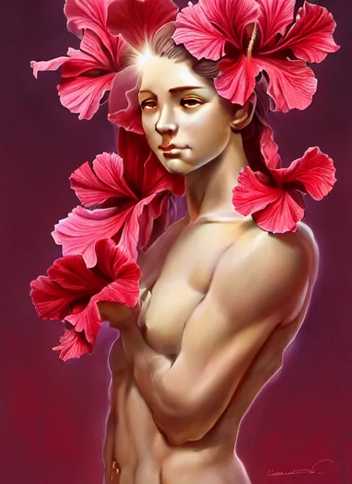 Image similar to perfectly detailed hibiscus flowers!! full plant blessed by nature with ever - increasing physical mental perfection, symmetrical! intricate, sensual features, highly detailed, biblical divine holy perfection!! digital painting, artstation, concept art, smooth, sharp focus, illustration, art by artgerm and greg rutkowski and alphonse mucha