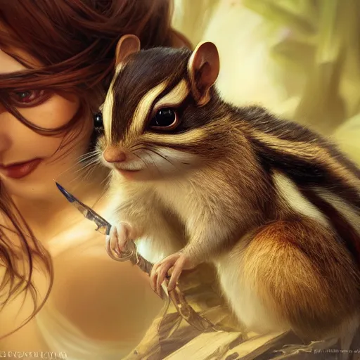 Image similar to photography of feisty chipmunks, deep focus, d & d, dslr fantasy, intricate, elegant, highly detailed, digital painting, artstation, concept art, matte, sharp focus, 8 k illustration, hearthstone, art by artgerm and greg rutkowski and alphonse mucha