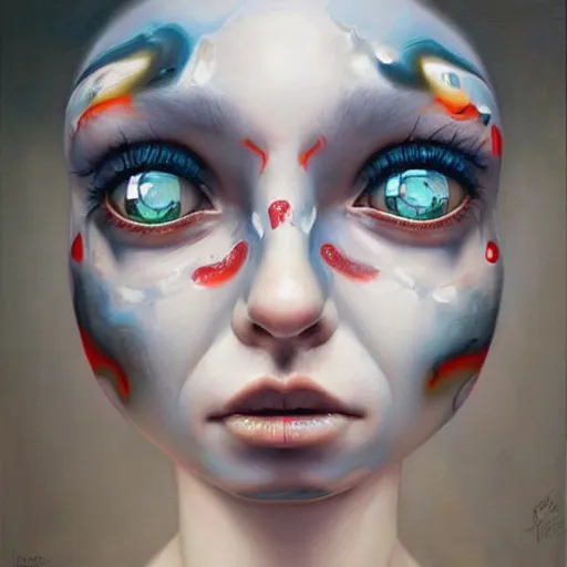 Image similar to her eyes reflect the source code of my soul, oil on canvas portrait by james jean and esao andrews