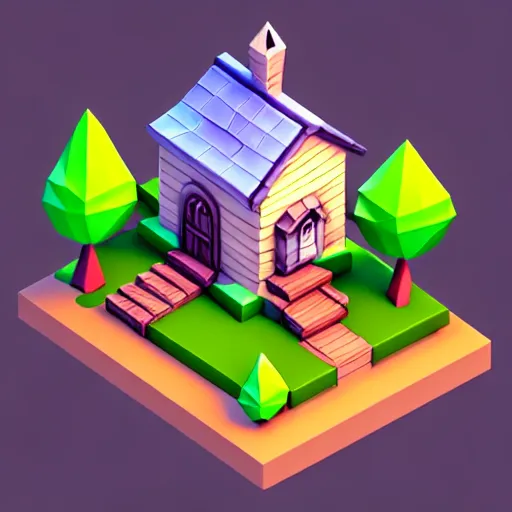 Prompt: Isometric 3D Fantasy Cute House, low poly, pixiv