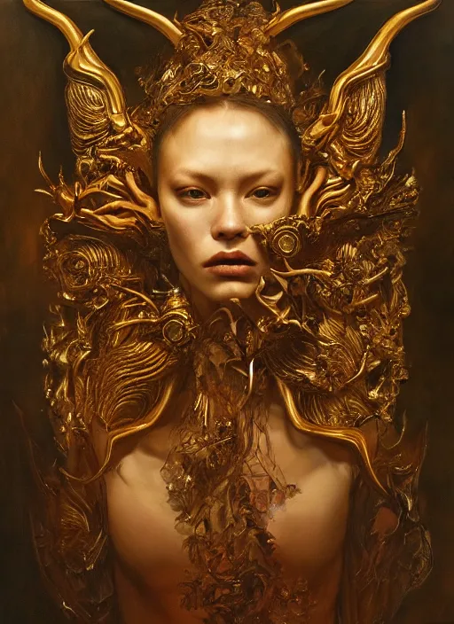 Prompt: highly detailed oil painting | very intricate | cinematic lighting | award - winning | the devils mask by alexander mcqueen | by roberto ferri, by leng jun, by j. c. leyendecker and klimt, american romanticism, by austin osman spare, artstation, cgsociety, official art, octane