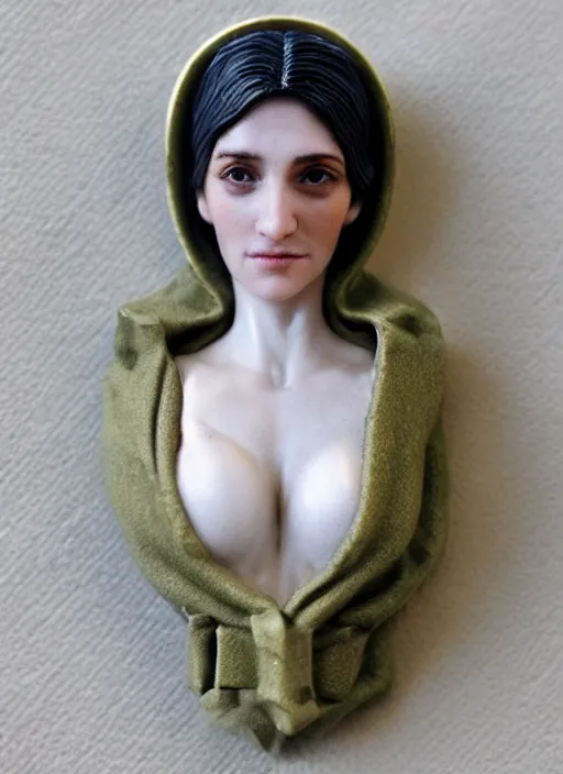 Prompt: 80mm resin detailed miniature of a beautiful Hypriestes, clothed in white roobe, olive skin, hood, beautiful bone structure, symmetrical facial features, Product Introduction Photos, 4K, Full body