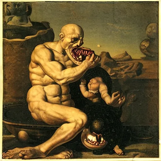 Prompt: Saturn devouring his son