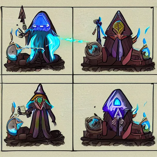 Prompt: 2 d concept game art of alchemical wizard