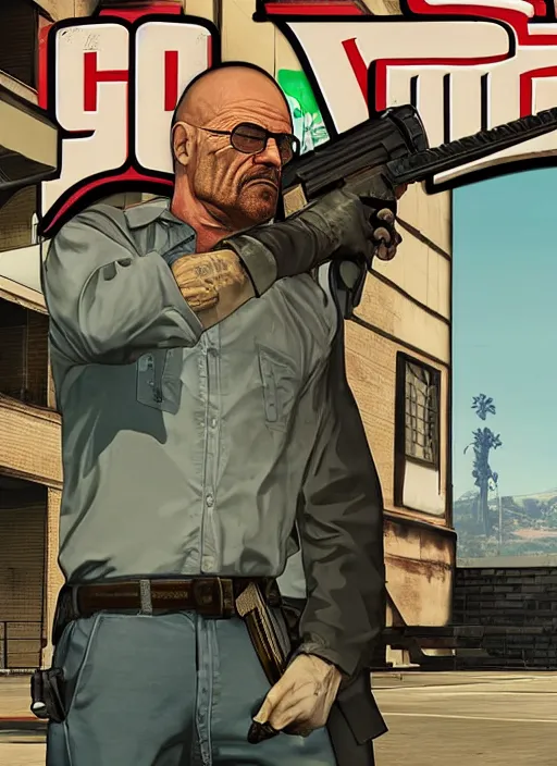 Image similar to gta 5 game poster showing walter white holding prison bars