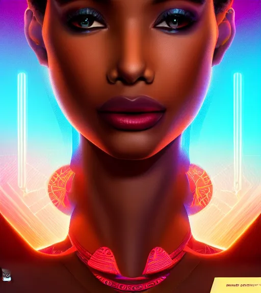 Image similar to symmetry!! egyptian queen of technology, solid cube of light, hard edges, product render retro - futuristic poster scifi, lasers and neon circuits, beautiful brown skin woman egyptian queen, intricate, elegant, highly detailed, digital painting, artstation, concept art, smooth, sharp focus, illustration, dreamlike, art by artgerm