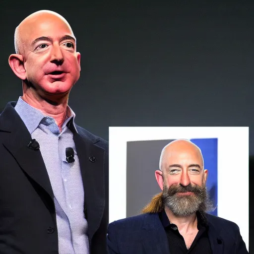 Prompt: photo of Jeff Bezos with beard and long hair