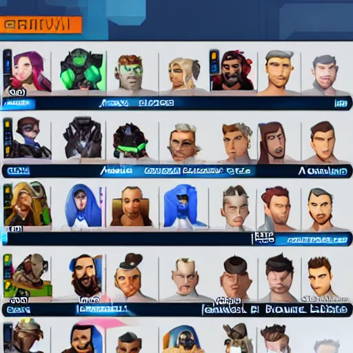 Image similar to Screenshot of Gigachad as an Overwatch hero, character selection screen