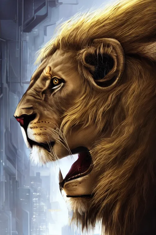 Image similar to Ultra realistic illustration of an lion cyborg, cyberpunk, sci-fi fantasy